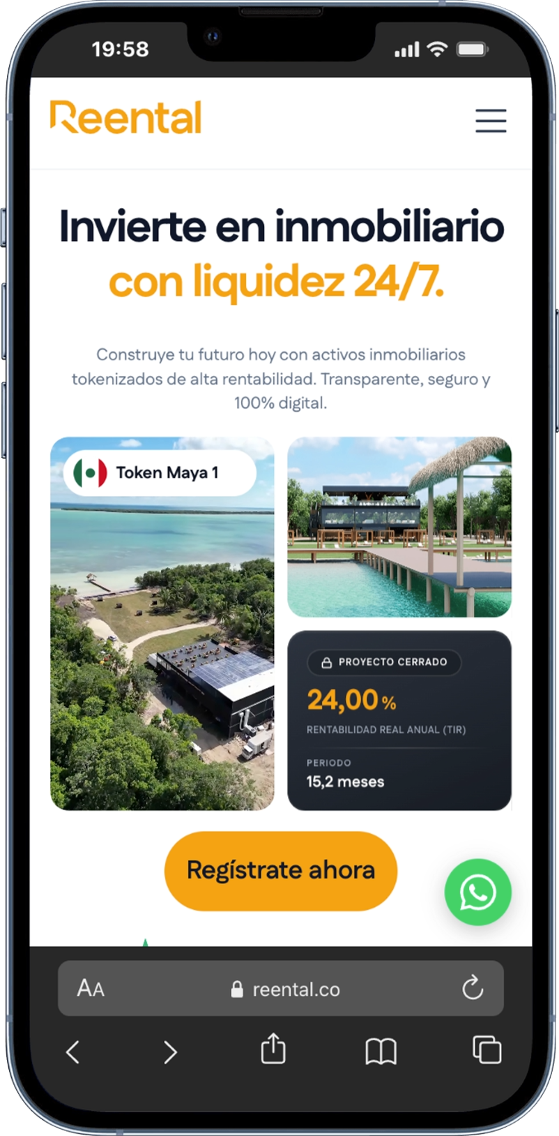 reental.co en móvil, portada
